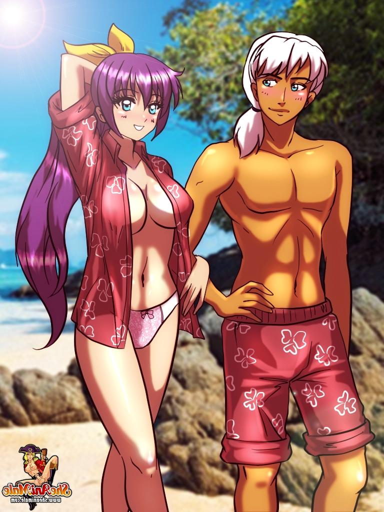 12P Trans de dessin animé avec d'énormes seins enfonce son dong dans le trou du cul d'un mec sur la plage