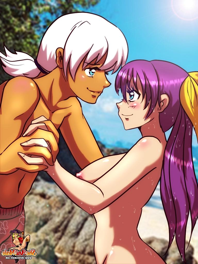 12P Trans de dessin animé avec d'énormes seins enfonce son dong dans le trou du cul d'un mec sur la plage