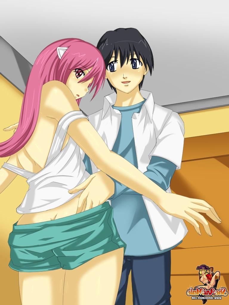 12P Transexual animada de cabelo rosa enfia o dong no cu da amiga