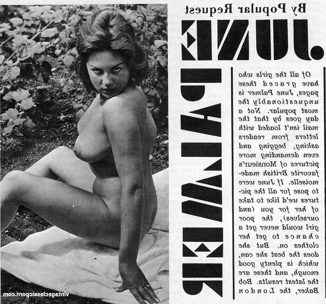 19P Brunette model June Palmer exposes her natural tits in her vintage compilation