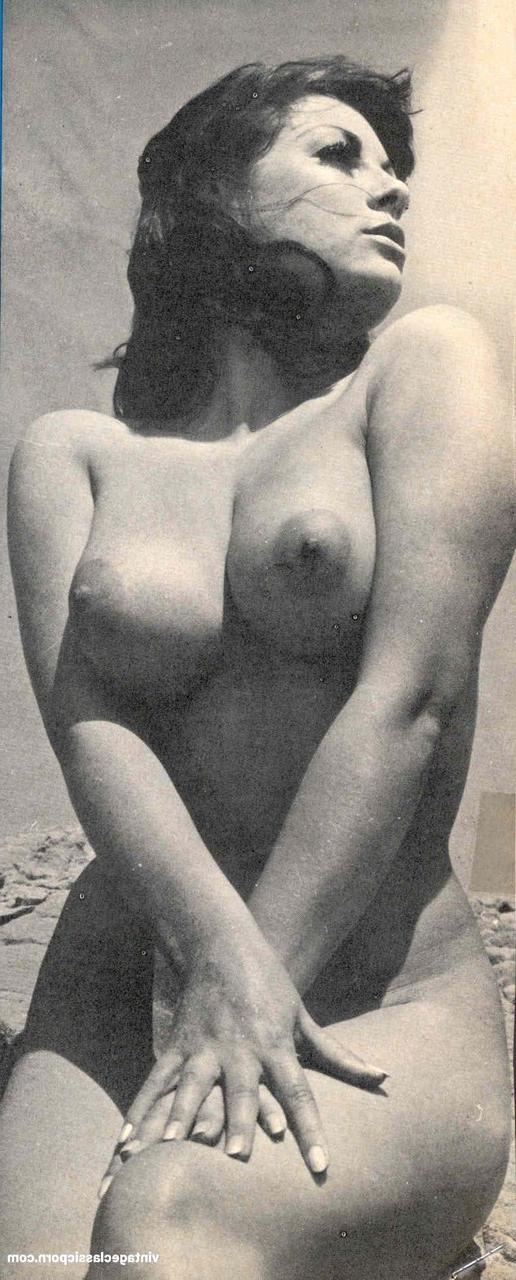19P Brunette model June Palmer exposes her natural tits in her vintage compilation