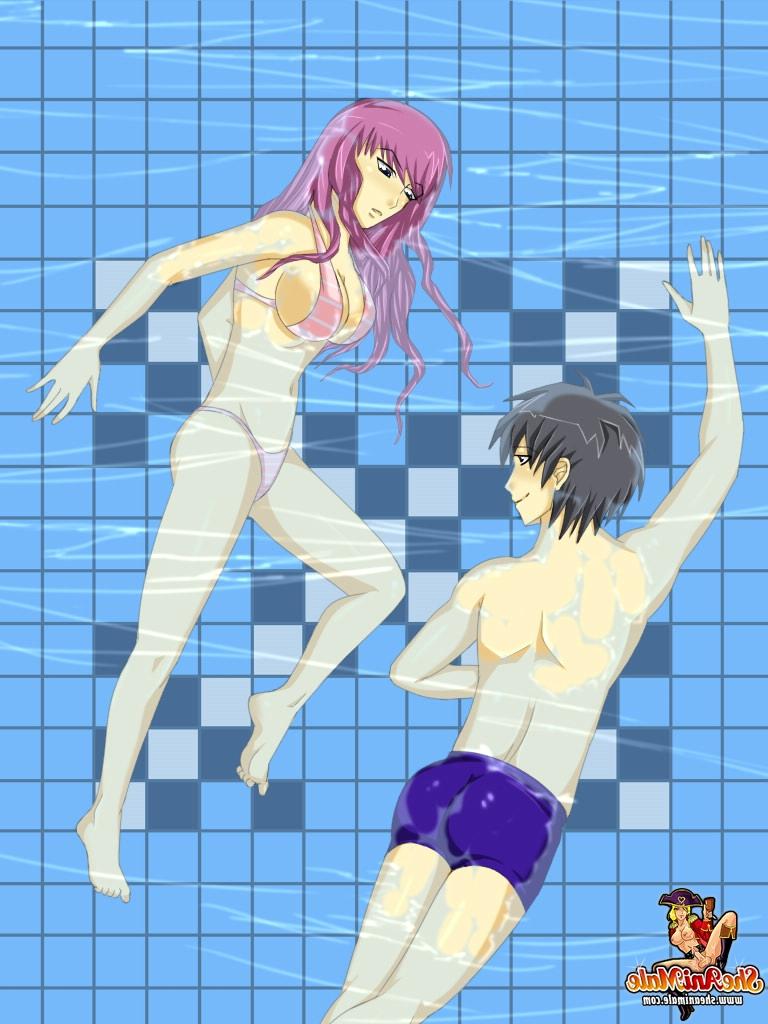 12P Transexual animada de pelo morado obtiene su culo relleno en la piscina