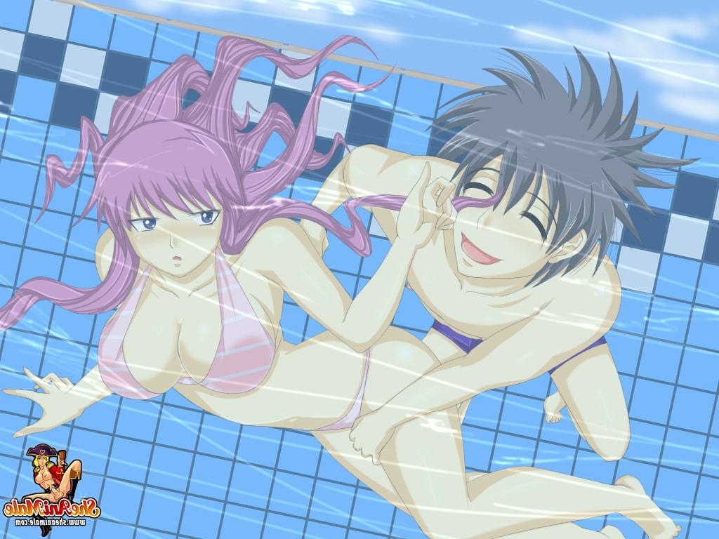 12P Transexual animada de pelo morado obtiene su culo relleno en la piscina