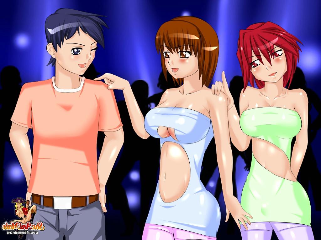 12P Animated trannies with nice bodies enjoy a threesome with a drunk guy