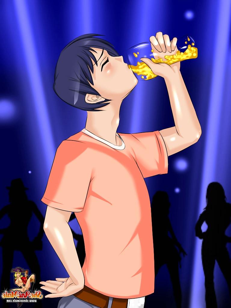 12P Animated trannies with nice bodies enjoy a threesome with a drunk guy