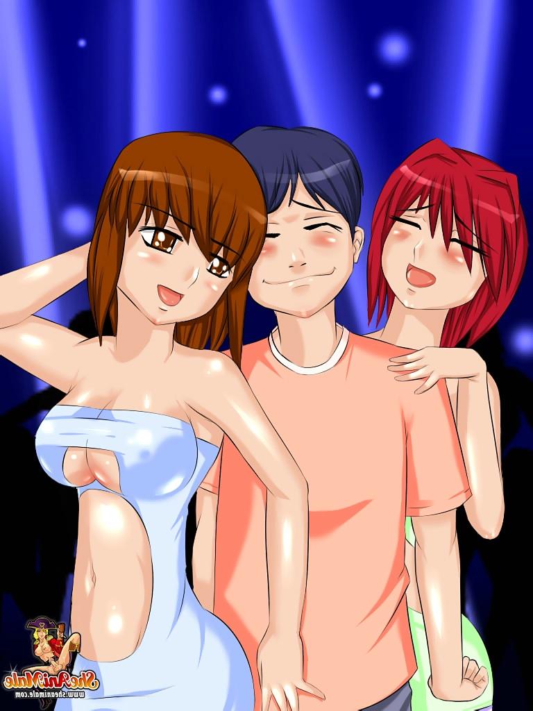 12P Animated trannies with nice bodies enjoy a threesome with a drunk guy