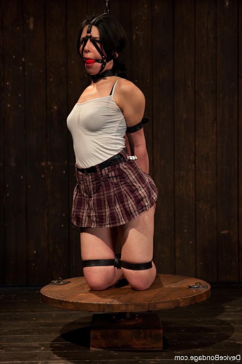 20P Pretty brunette Juliette March gets bound, ball-gagged, stripped and toyed