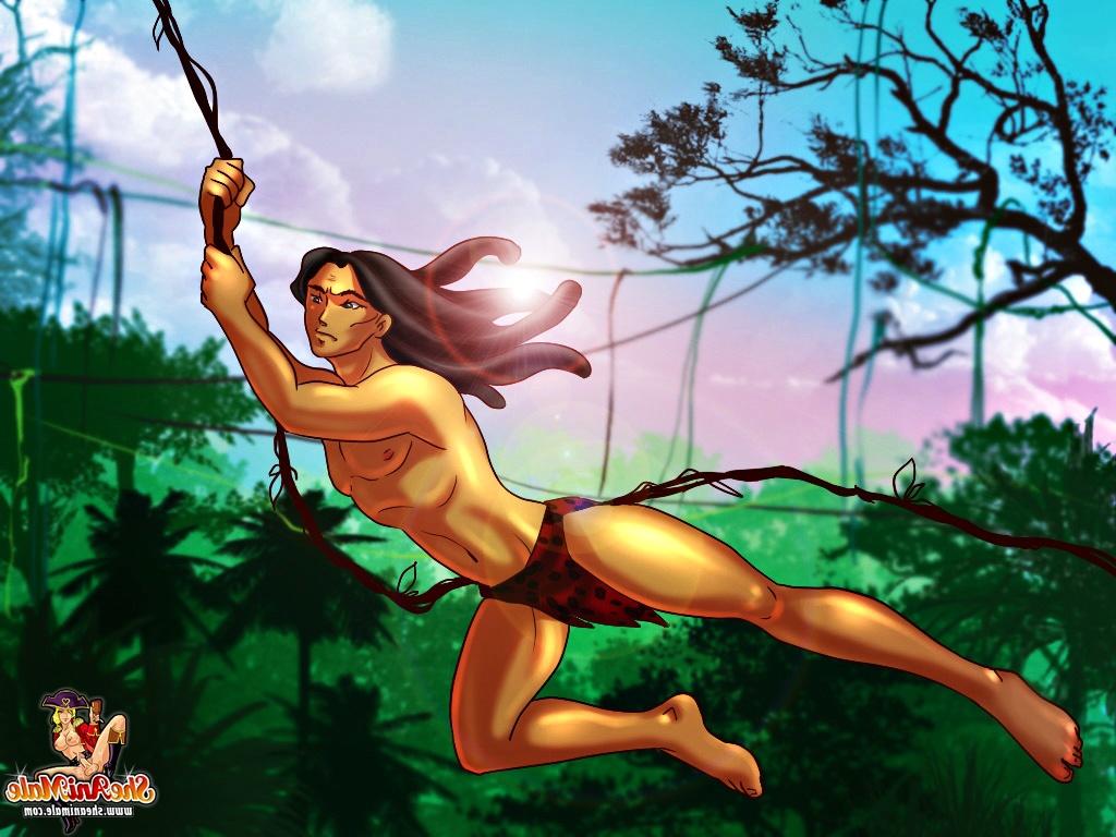12P Travesti de cabelo roxo perdido fode o senhor da selva em uma cena de anime