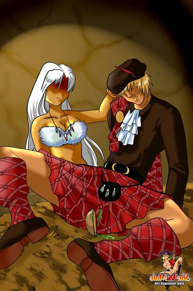 12P Vollbusige Hentai-Shemale fickt den Schotten mit ihrem großen Schwanz in der Höhle in den Arsch