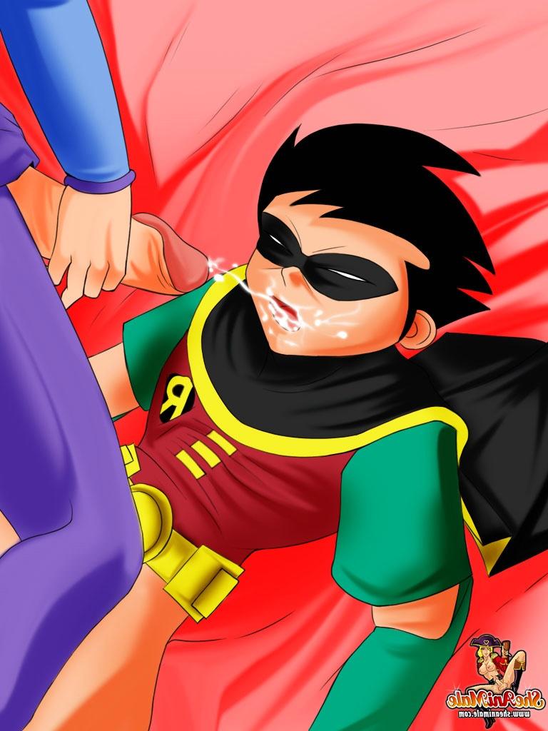 12P Cartoon-rothaarige Shemale bumst den geilen Robin und reitet seinen Schwanz auf einem Bett