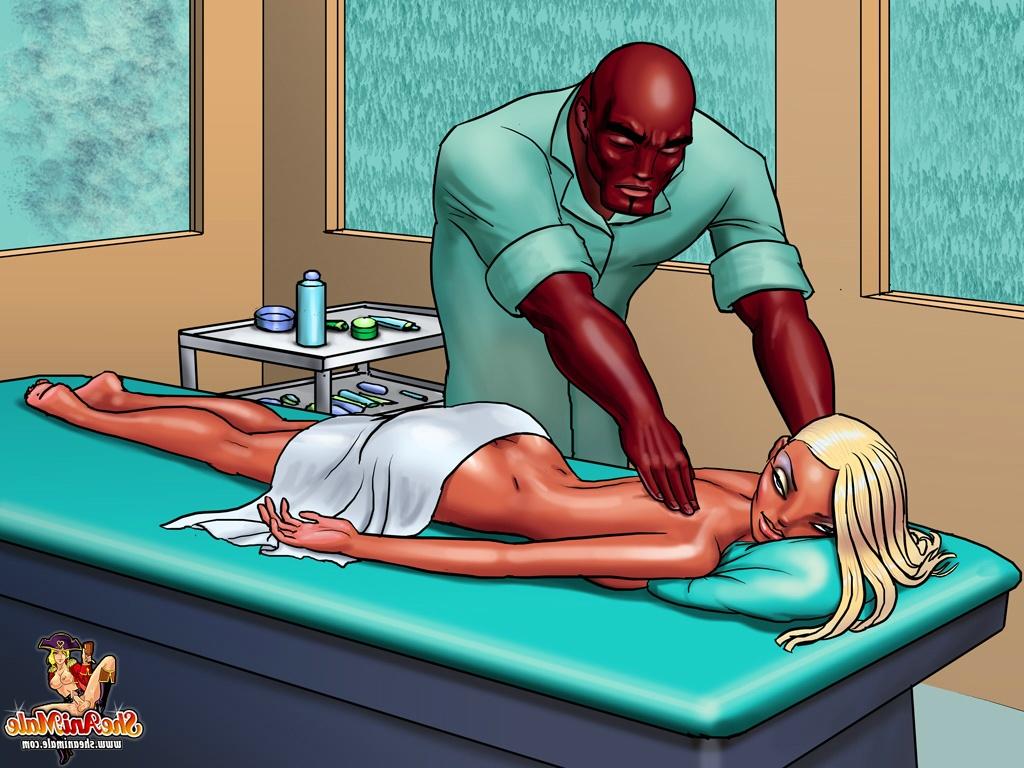 12P Die großschwänzige Cartoon-Blondine mit Shemale bekommt eine Gesichtsbehandlung, bevor sie einen heißen Schwarzen fickt