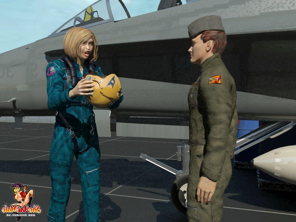 20P Animated tranny pilot strips a kinky soldier and fucks him in front of a plane