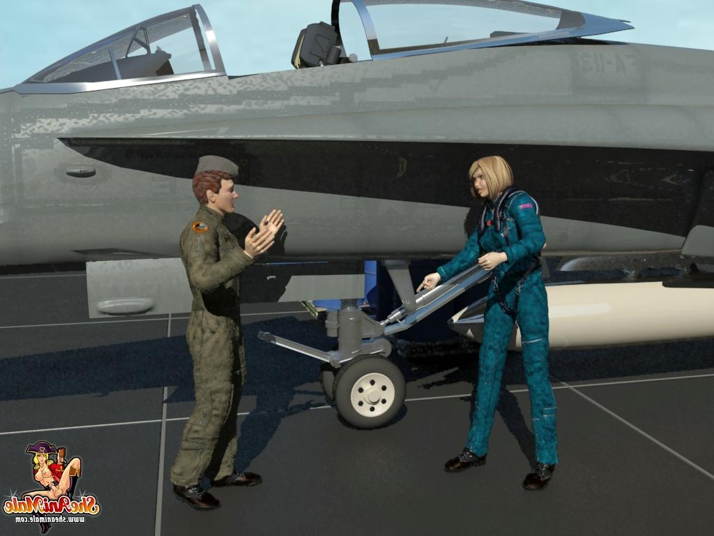 20P Animated tranny pilot strips a kinky soldier and fucks him in front of a plane