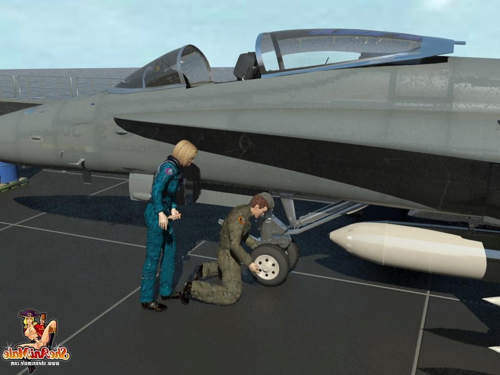 20P Animated tranny pilot strips a kinky soldier and fucks him in front of a plane