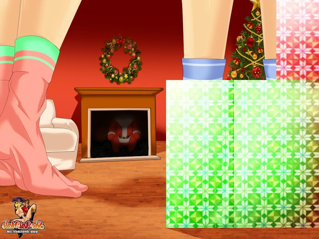12P Chesty anime shemales spit roasting an old Santa with their big dicks
