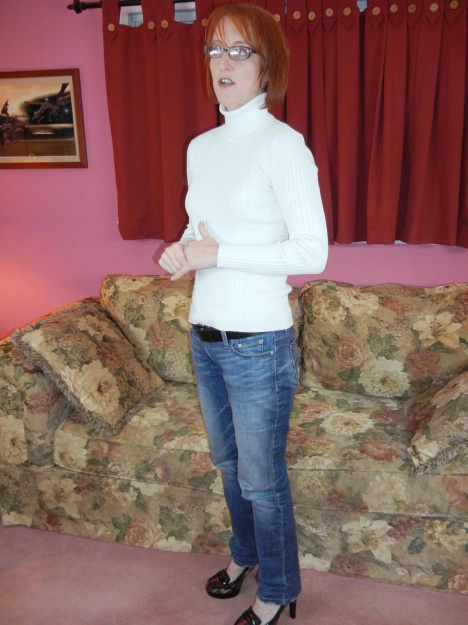20P Redheaded woman with glasses Layla Redd strips and poses naked at the casting