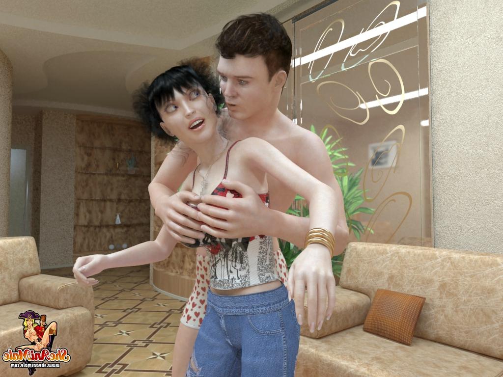18P Animated shemale MILF with nice breasts bangs her muscular boyfriend