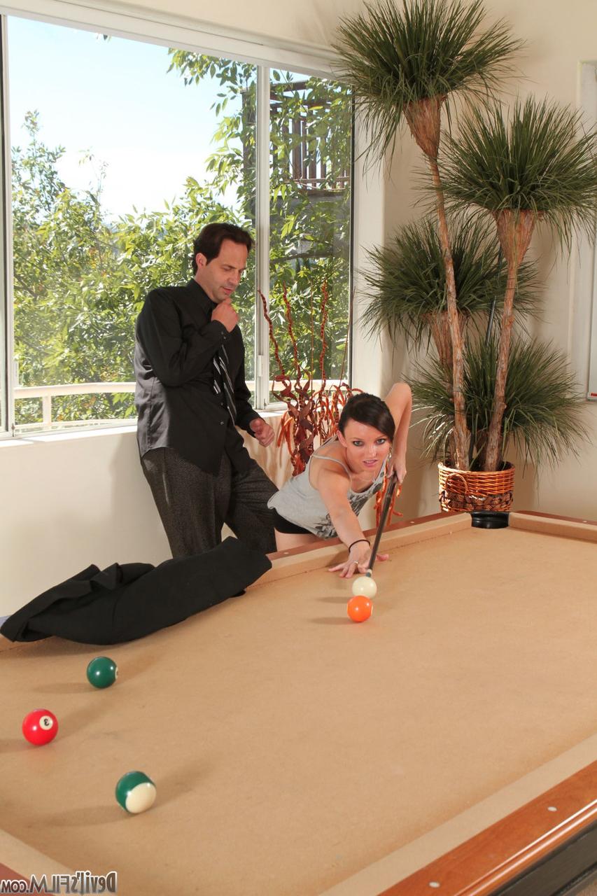 17P Petite pool player Jenny Anderson pays for lessons with tabletop blowjob