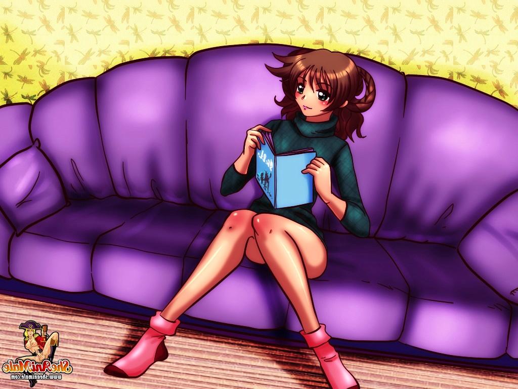 12P Heiße Cartoon-Shemale streichelt ihren riesigen Schwanz zu Bildern von Shemale-Sex