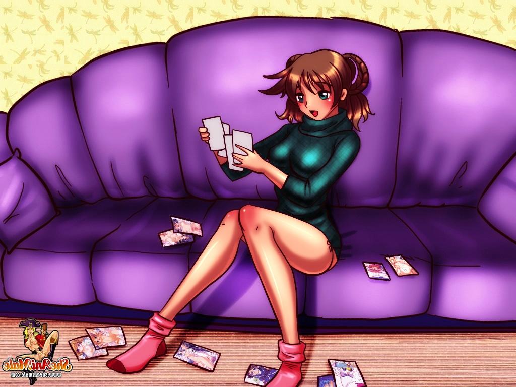 12P Heiße Cartoon-Shemale streichelt ihren riesigen Schwanz zu Bildern von Shemale-Sex