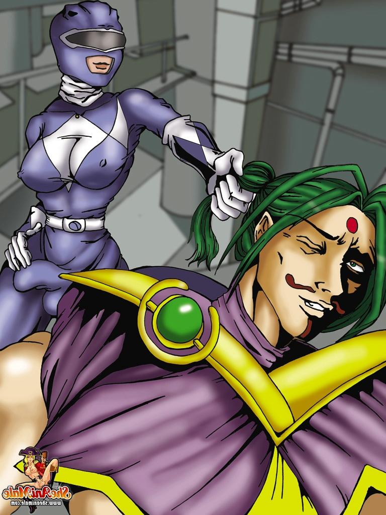 12P Des transsexuelles des Power Rangers de dessins animés baisent un méchant après l'avoir capturé