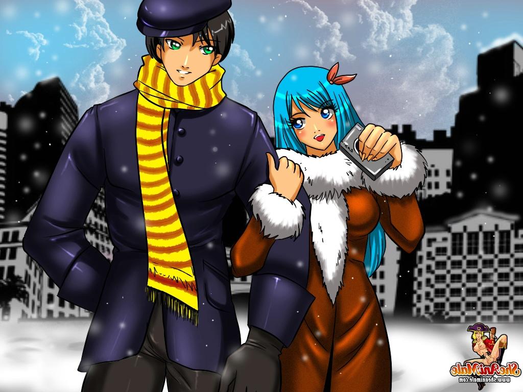 12P Travesti de desenho animado com cabelo azul chupa um pau enquanto come o seu próprio