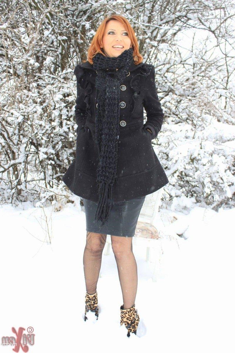 14P Sexy Vixen Nylons plays in the snow like a sex kitten in stockings