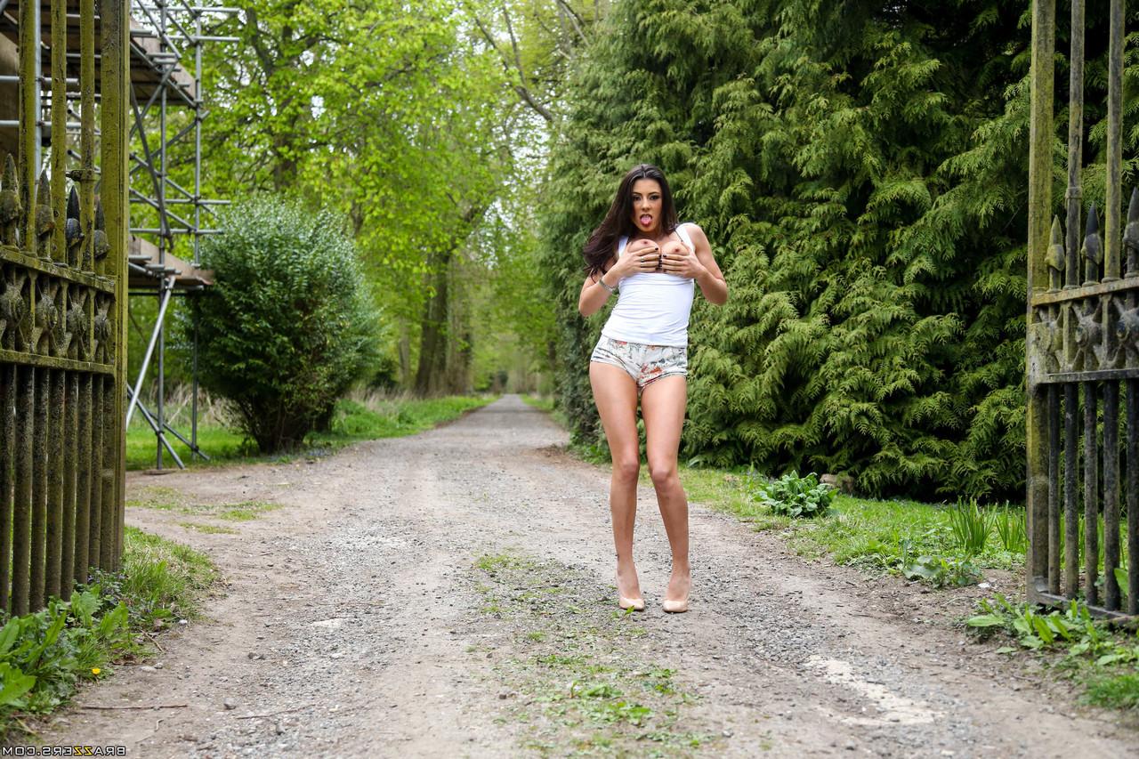 20P Attractive brunette Sofia Cucci flashes her perky tits and tight ass in public
