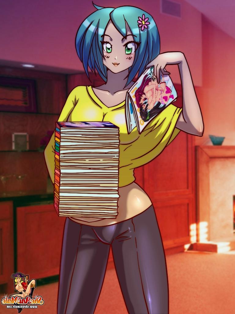 12P Travesti de anime de seios grandes acariciando seu pau monstro até a ejaculação