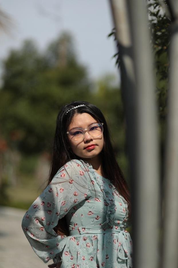 20P Dark-haired Asian babe Natalia posing in her summer dress in public