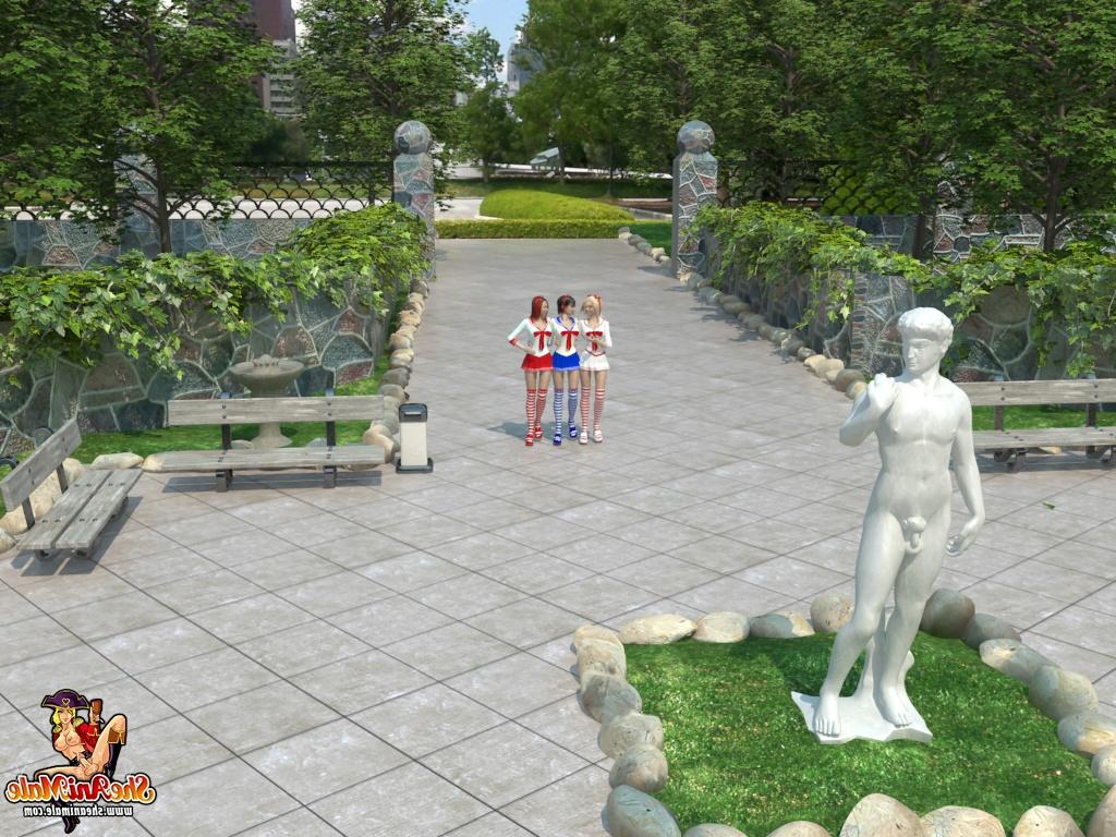 15P Animated trannies in high socks fuck each other's assholes in the park