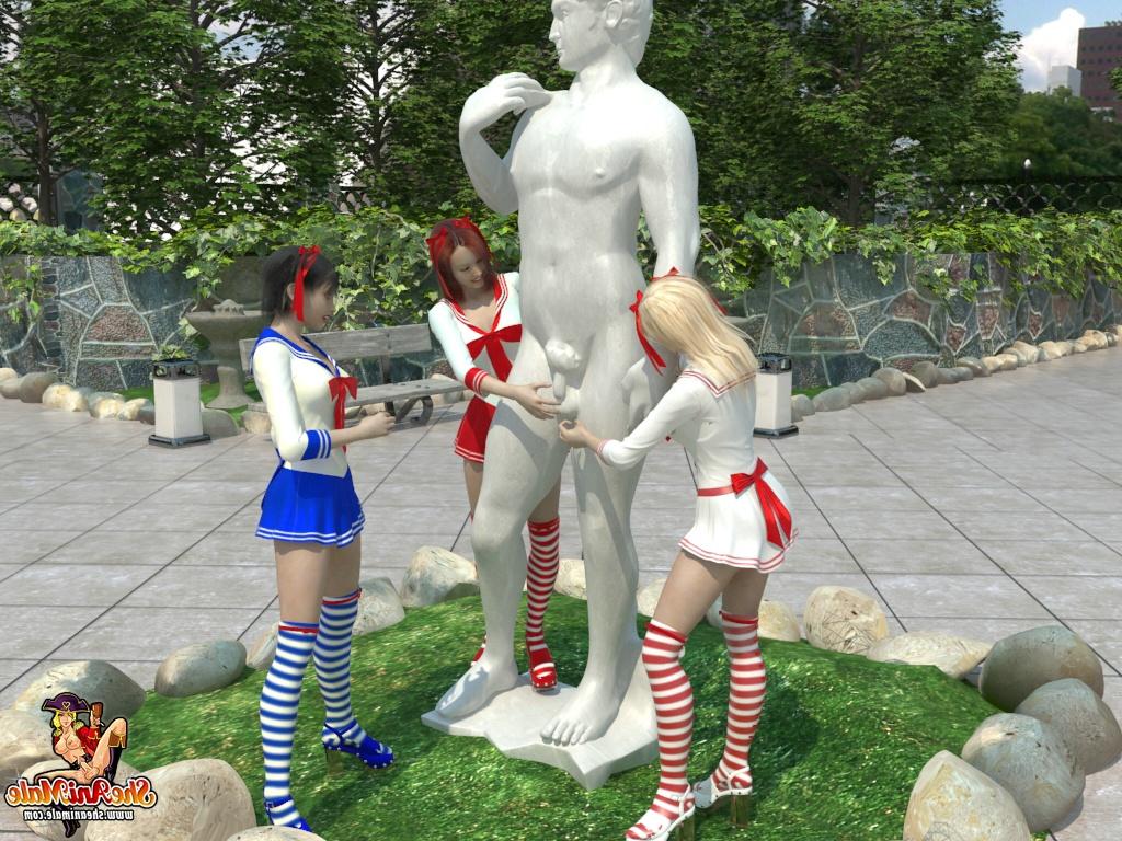 15P Animated trannies in high socks fuck each other's assholes in the park