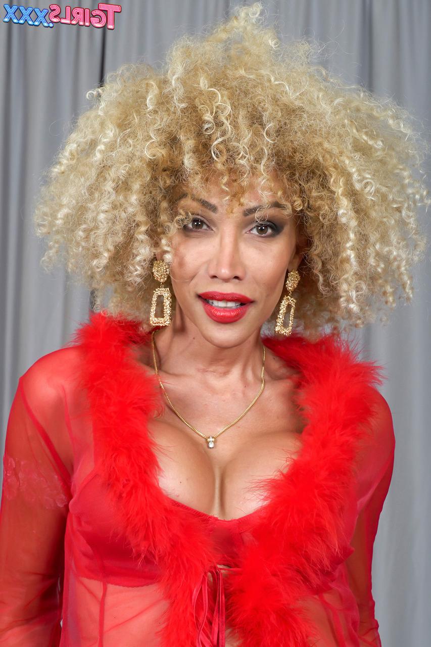 16P A exótica travesti de ébano Cindy Too Much tira e expõe seus peitos grandes, bunda e pau