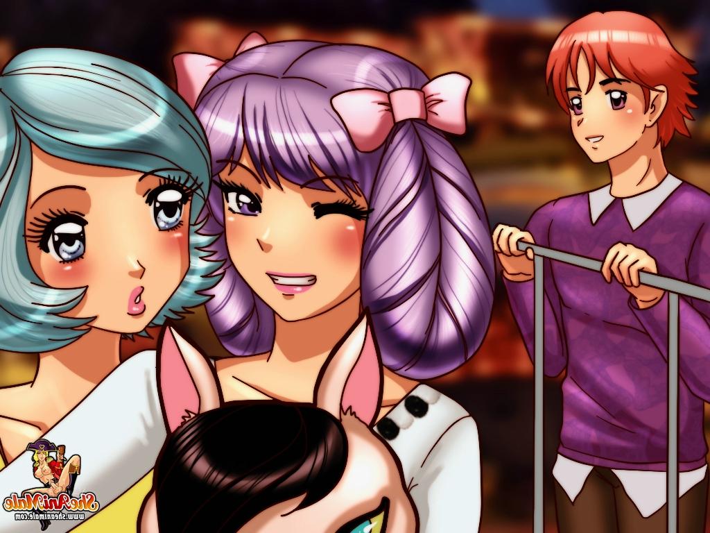 12P Dos lindas chicas transexuales son seducidas y folladas por un tipo caliente en un trío anime