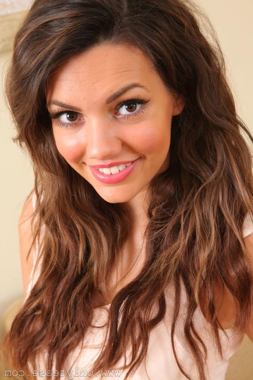20P Beautiful babe Abigail B slowly strips to nylons and flaunts her tits