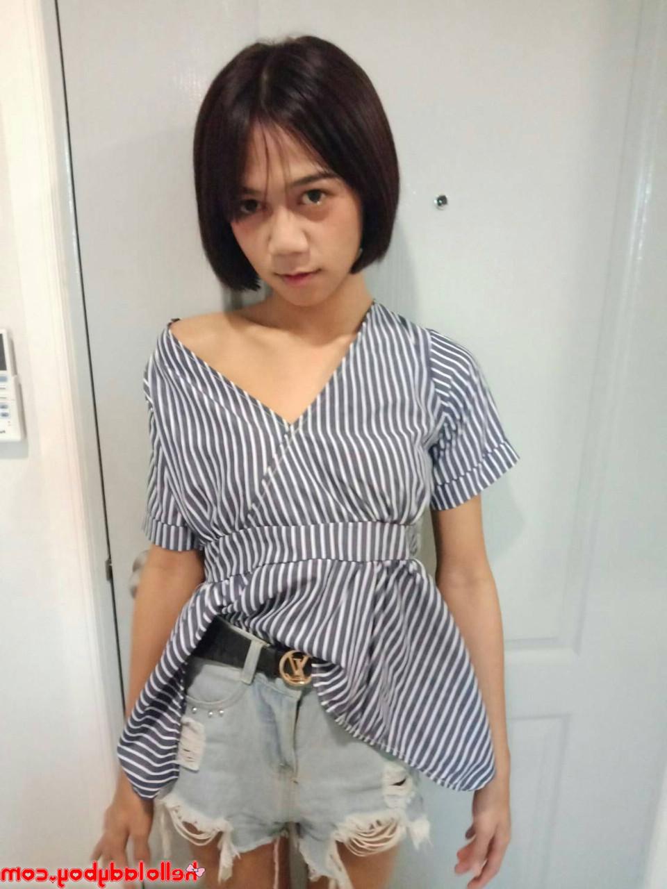 18P Cute Asian ladyboy Pon posing seductively in her solo compilation