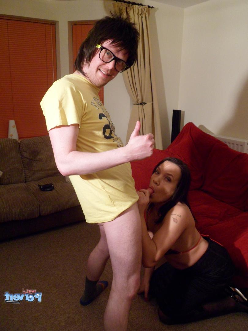 16P Brunette MILF gives her stepson a blowjob & lets him play with her nipples