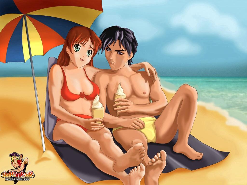 12P Travesti ruiva Hentai transa com garoto fofo e goza na cara dele na praia