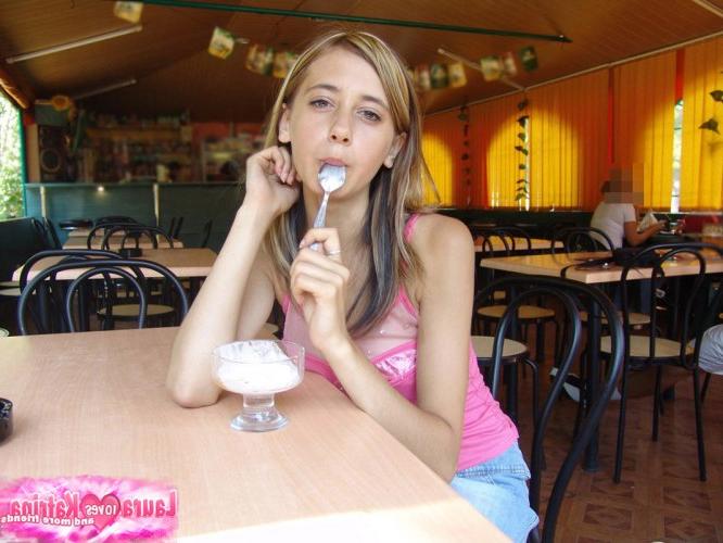 15P Dirty blonde teen flashes a no panty upskirt inside a restaurant