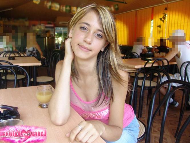 15P Dirty blonde teen flashes a no panty upskirt inside a restaurant