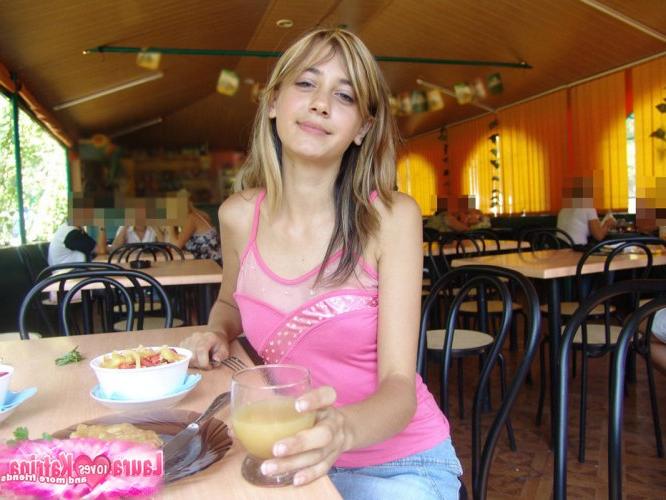 15P Dirty blonde teen flashes a no panty upskirt inside a restaurant