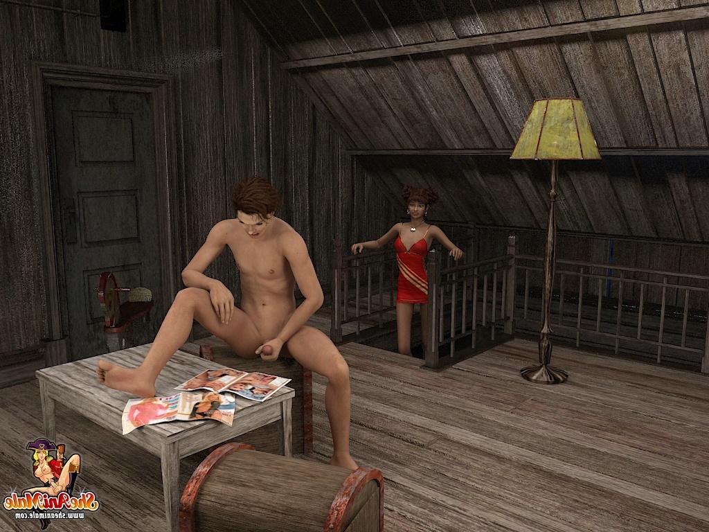 20P Animated tranny domme bangs a guy and gets rammed by him on the floor