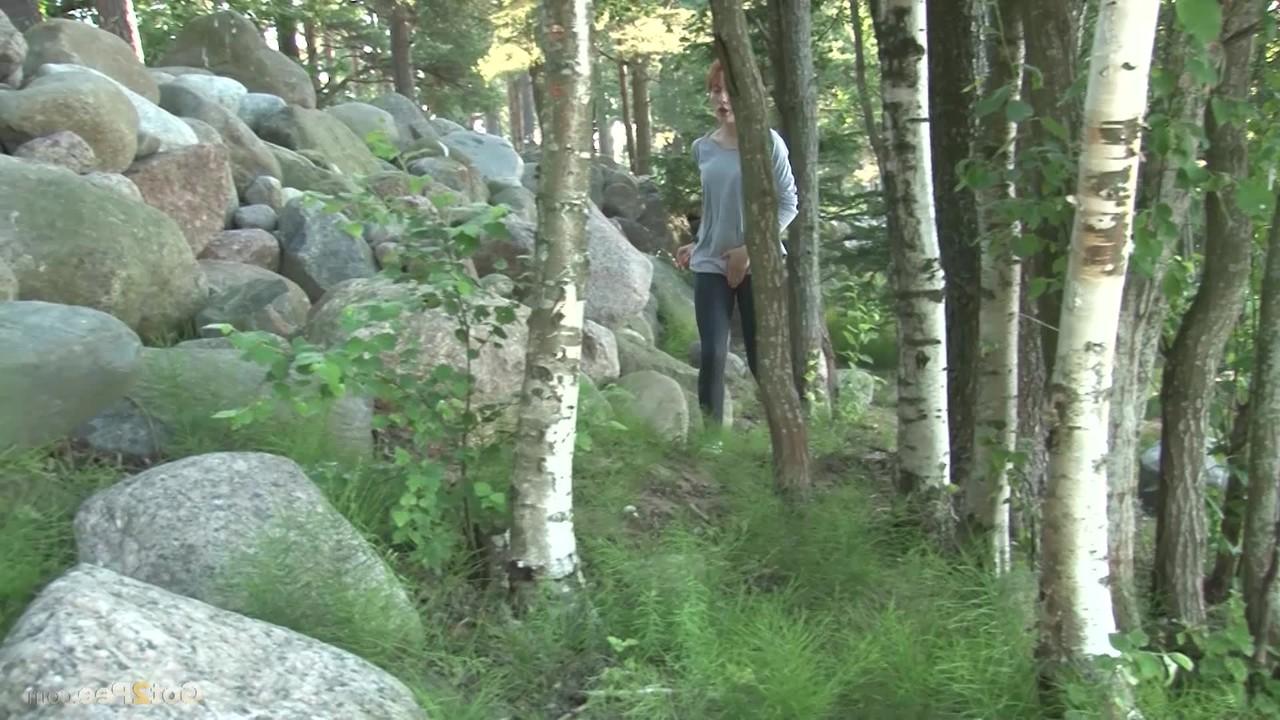 15P Natural redhead Ira takes a badly needed piss on boulders in the woods