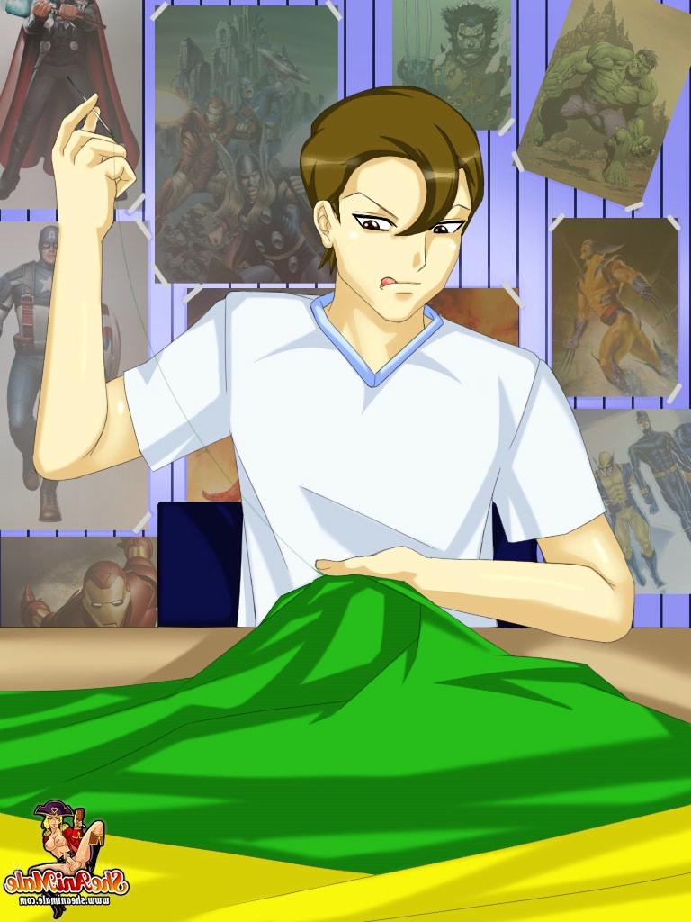 12P Anime-Shemale mit großem Schwanz verführt und fickt einen hübschen Superhelden in den Arsch