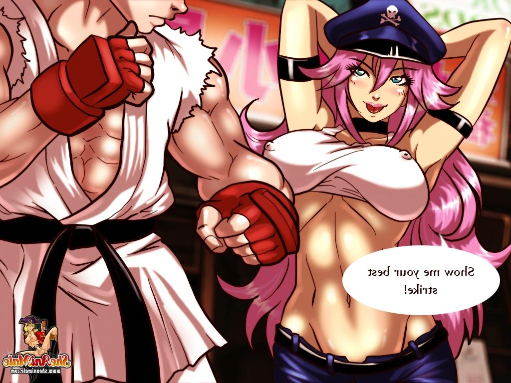 12P Die animierte Transe-Polizistin mit rosa Haaren lässt sich von einem Karate-Typen ins Arschloch ficken