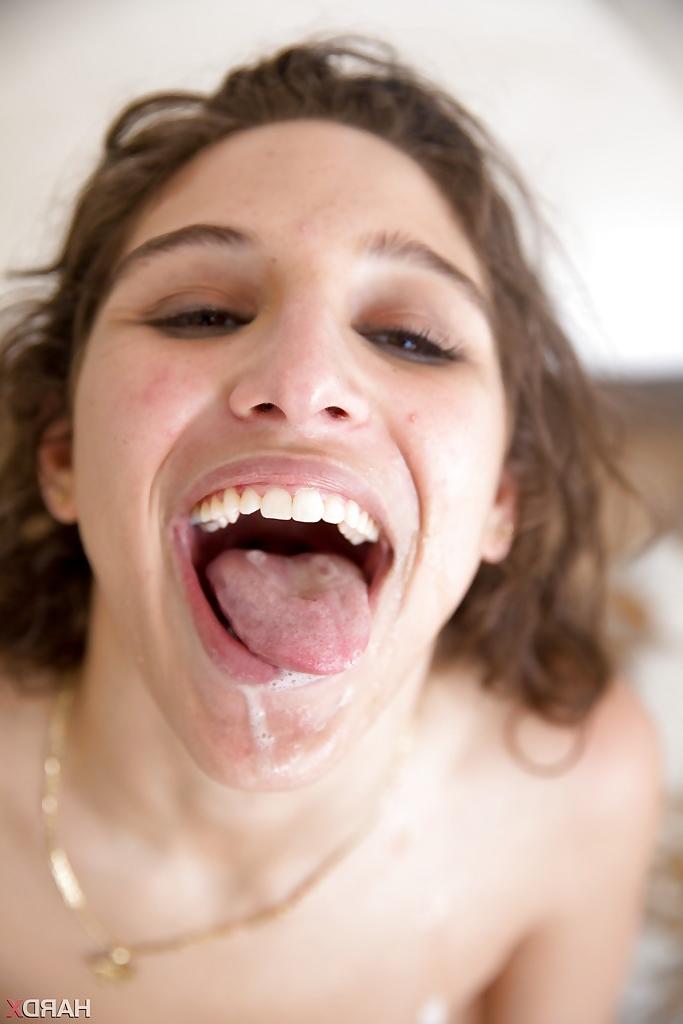16P Pornstar Abella Danger swallowing mouthful of sperm after blowing big dick