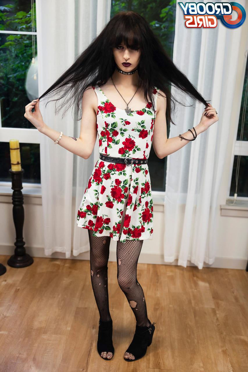16P Raven-haired shemale Spite strips to her stockings & toys her big ass