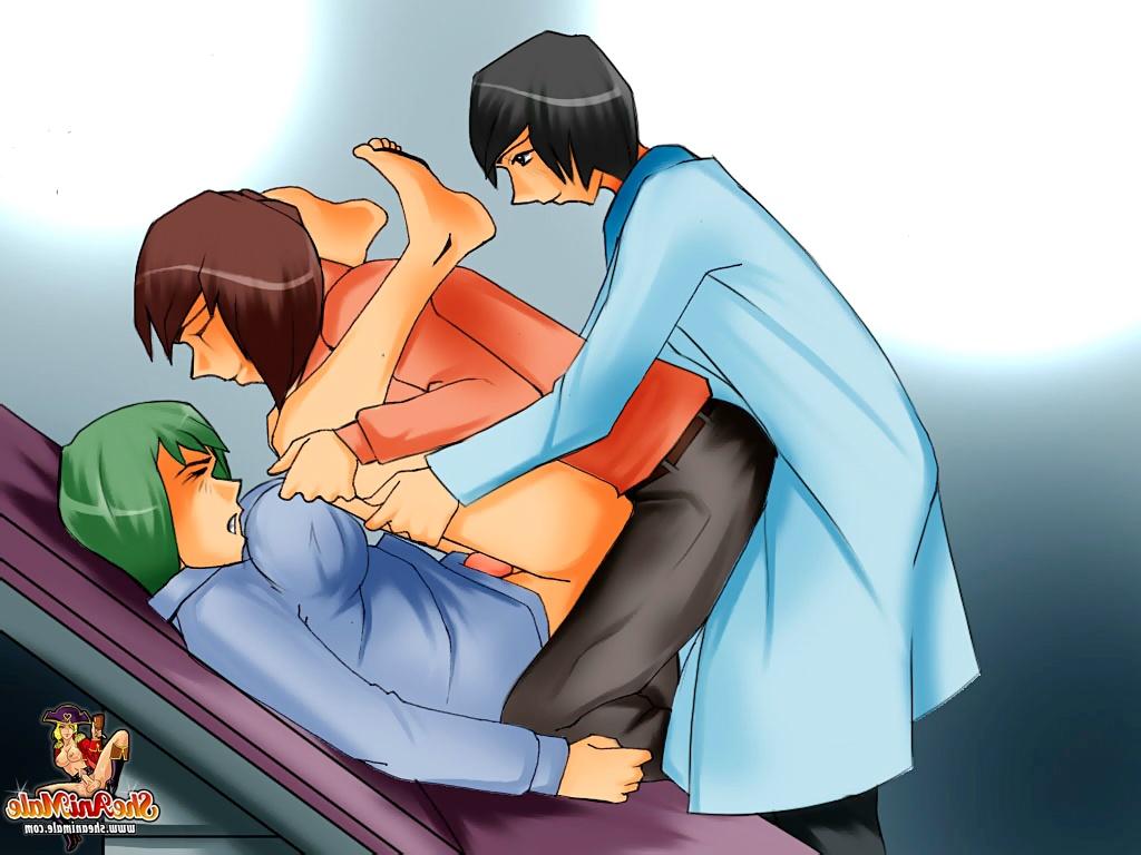 12P Médico travesti de anime fazendo sexo a três com um menino e sua ladyboy GF