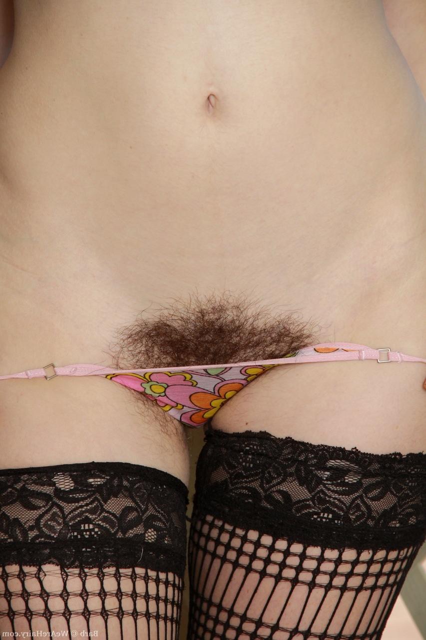 20P Short haired Barb showing off her hairy body and holes on the balcony