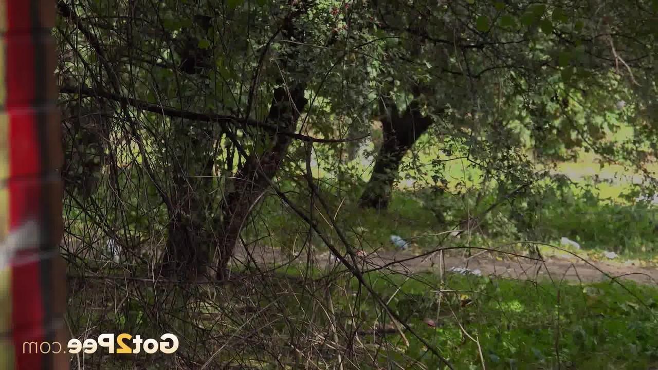 15P Cynthia Vellons pulls down her black pants to pee off the side of a road